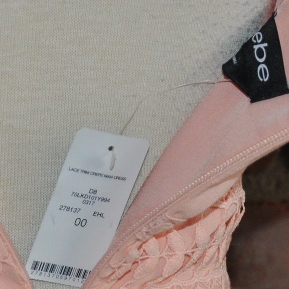 NWT New BeBe Crepe Maxi Tiered Peach Sleeveless Dress Hostess Summer 00 - Picture 8 of 8